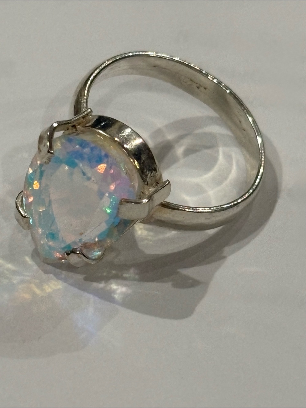 Pear Cut Mystic Topaz Sterling Silver Ring - Iridescent Clear